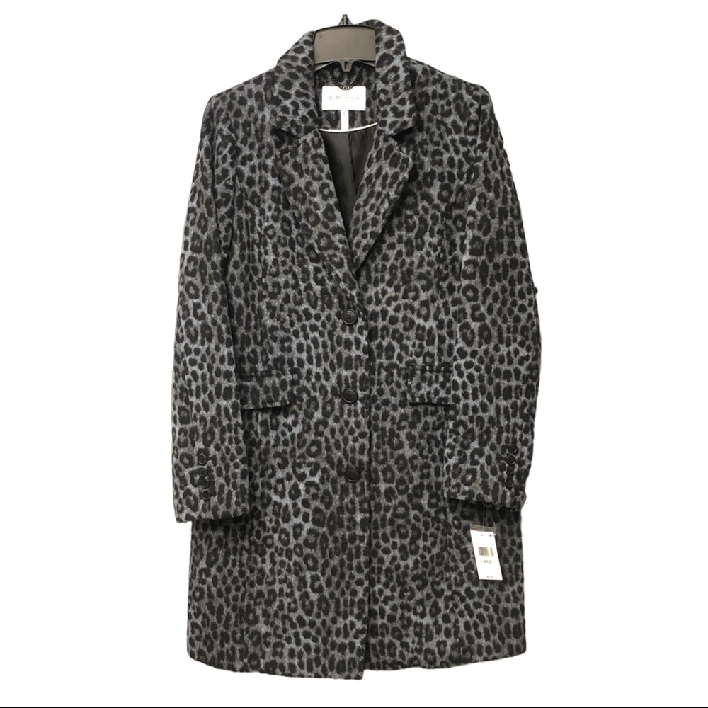 GCBG MAXAZRIA Womens Midweight Blue-Leopard Overcoat Sz, Medium - Picture 1 of 14